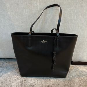 KATE SPADE Black Leather Tote Sparkle Bow